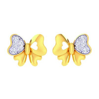 Gold stud earrings Butterfly hearts 221120фб