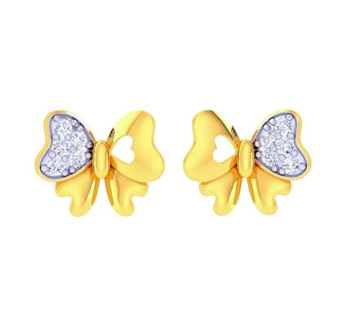 Gold stud earrings Butterfly hearts 221120фб