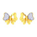 Gold stud earrings Butterfly hearts 221120фб