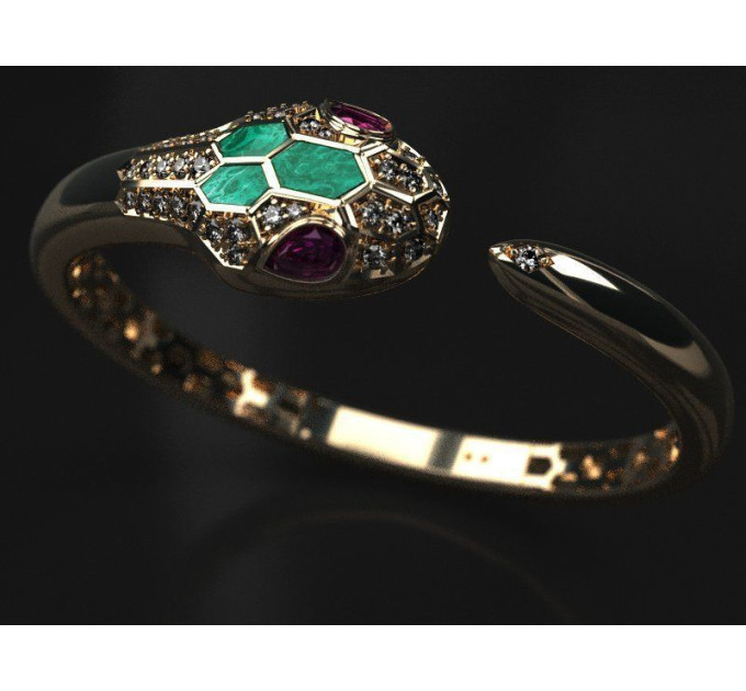Gold Snake bracelet with malachites 411130МАЛМУАС