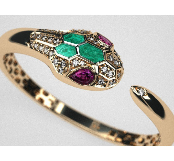 Gold Snake bracelet with malachites 411130МАЛМУАС