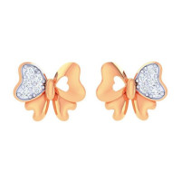 Gold stud earrings Butterfly hearts 221110ДБ