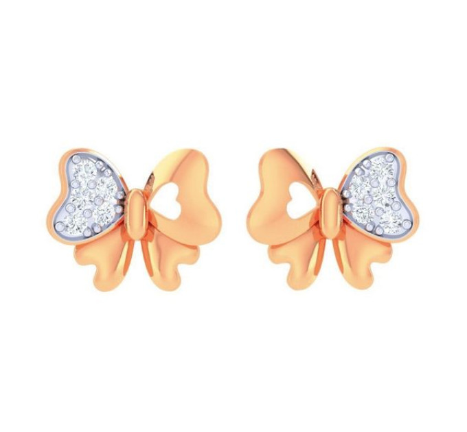 Gold stud earrings Butterfly hearts 221110ДБ