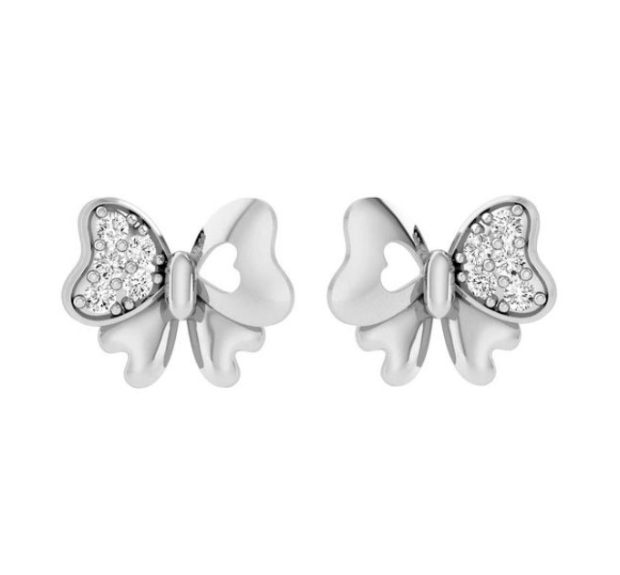 Gold stud earrings Butterfly hearts 221130М