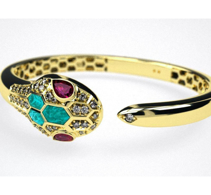 Gold Snake bracelet with malachites 411120МАЛфб
