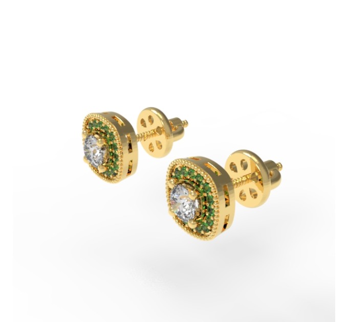 Gold earrings with cubic zirconia 225120fb. Photo-N]