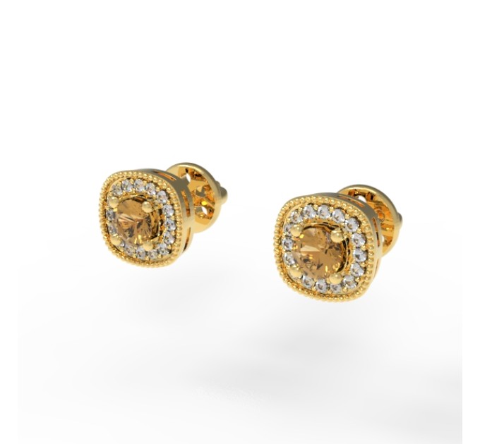Gold earrings with cubic zirconia 225120fb. Photo-N]