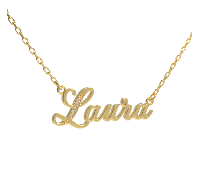 Gold pendant with name on chain with cubic zirconia 320110-0.3фчб Laura. Photo-N]