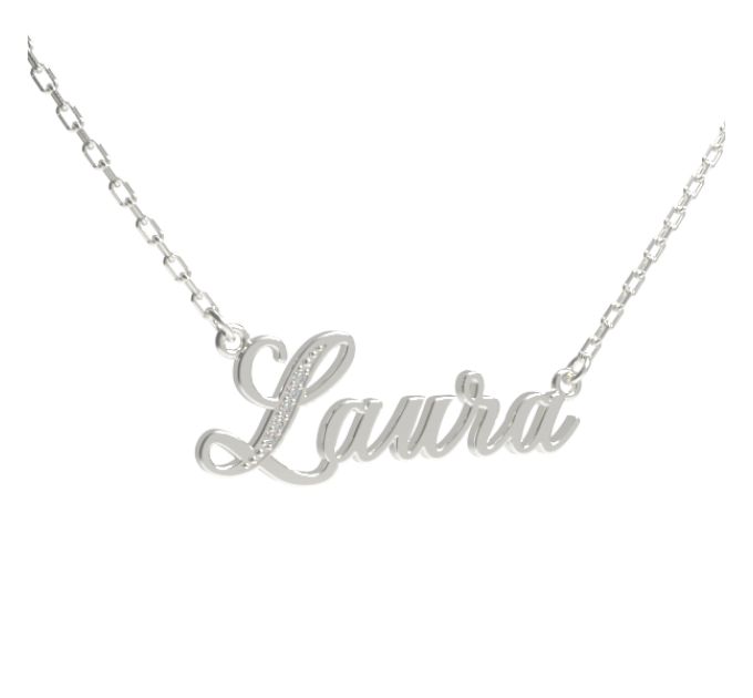 Gold pendant with name on chain with cubic zirconia 320110-0.3фчб Laura. Photo-N]