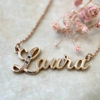 Gold pendant with name on chain with cubic zirconia 320110-0.3фчб Laura