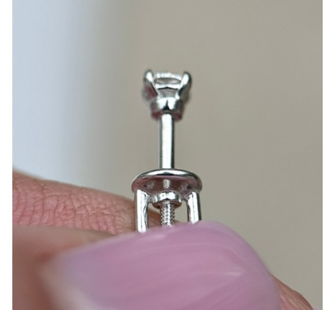  Серьги-пусеты золотые с фианитом на закрутке 3,0 мм 252130фб-3,0-750. Фото-1 