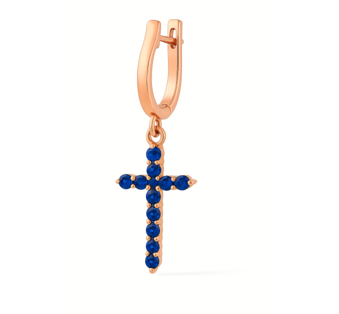 Mono earring gold Cross with Sapphire 223110CАПФ