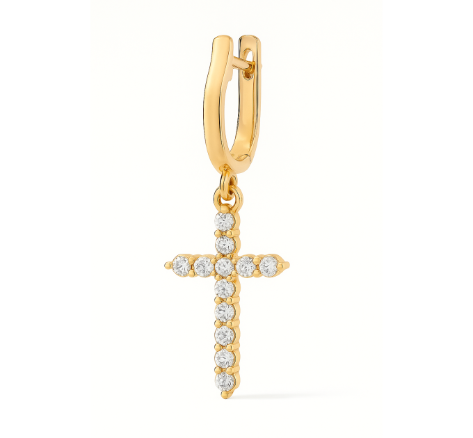 Mono earring gold Cross with cubic zirconia 223120fb