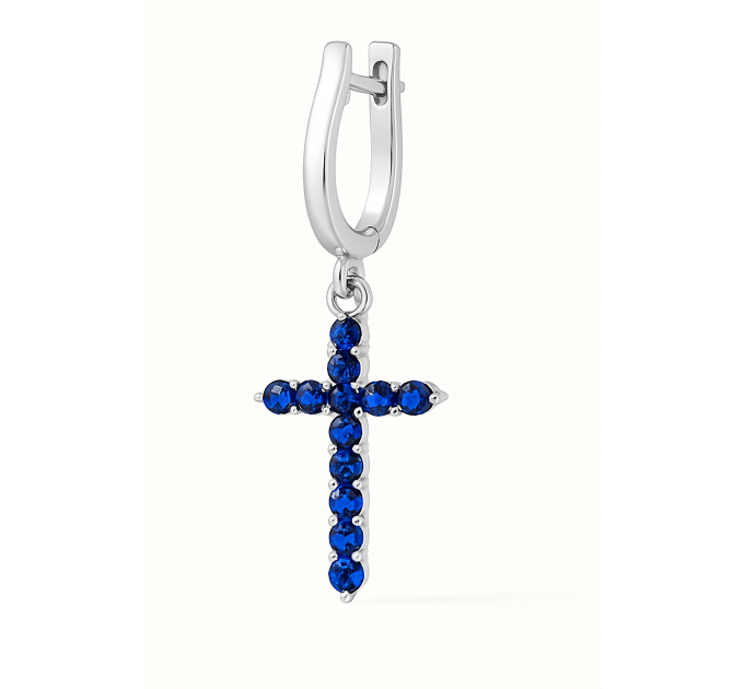 Mono earring gold Cross with Sapphire 223130CАПФ