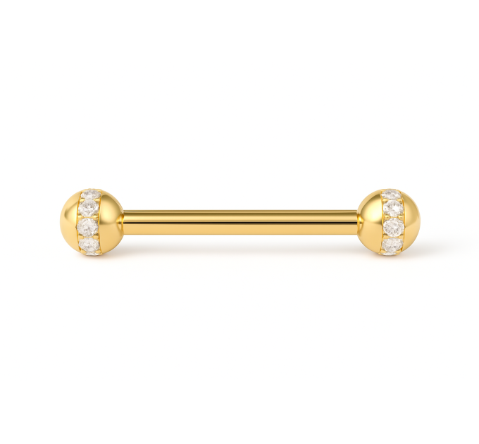 Gold Piercing Barbell with Cubic zirconia 564120fb-16-1.2-3.4