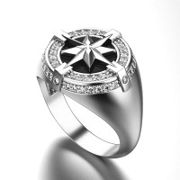 Men's signet Wind rose silver 925 with onyx and cubic zirconia 903232onfb