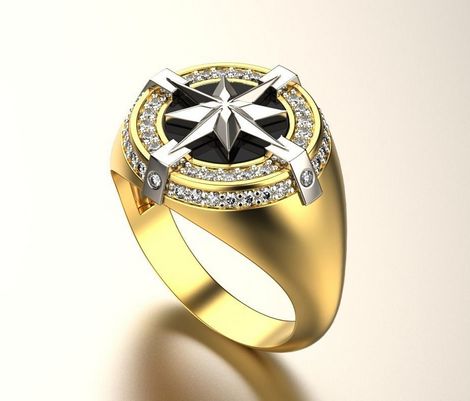 Wind Rose Ring in Gold and Silver