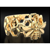 Gold ring Bee on honeycomb 123120