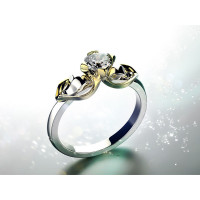 Gold ring with cubic zirconia Flower 131130fb