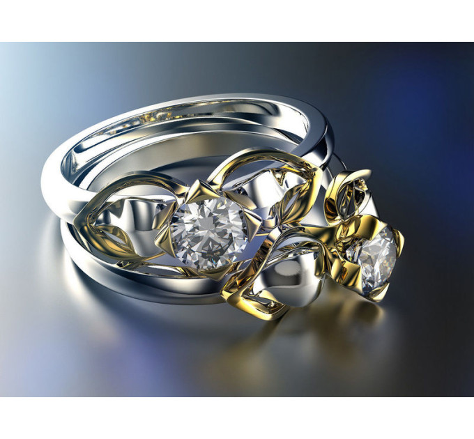 Gold ring with cubic zirconia Flower 131130fb