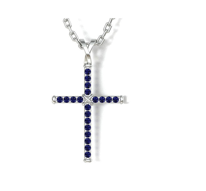 Golden cross with sapphires 806130САПФ