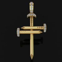 Gold cross Nail with cubic zirconia 808120фб-2