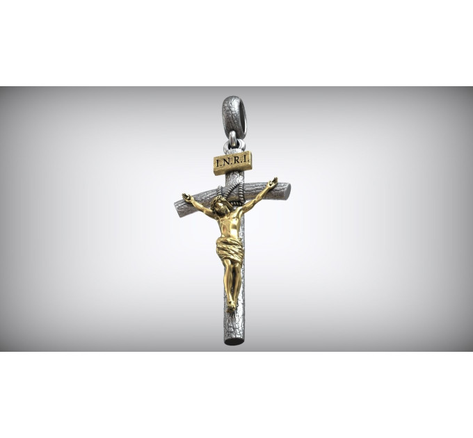 Silver cross with golden Crucifix Catholic 820130-232. - Crosses from Jewelry Arts. Photo No. 5