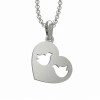 Silver pendant for mothers Heart with two birds 304232-2