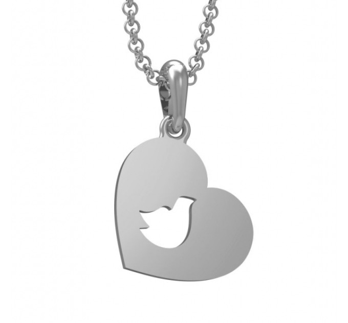 Silver pendant for mothers Heart with a bird 304232-1