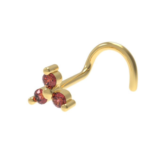 Пірсинг в ніс золотий з рубіном Трилисник 515120Р-1,25