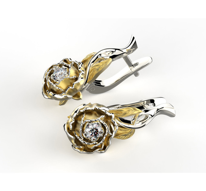 Gold earrings with cubic zirconia Peony 224130 fb