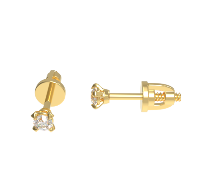 Gold Screw-Back Stud Earring 251120M-585 with 3.5 mm Stone. Photo-N]