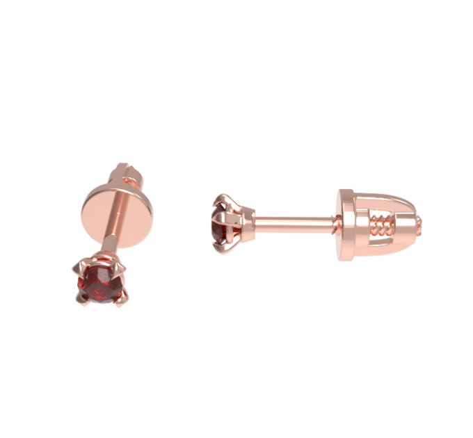 Gold Screw-Back Stud Earring 251110R-585 with 3.5 mm Ruby