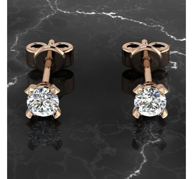  Серьги-пусеты золотые с фианитом на закрутке 3,0 мм 252110фб-3,0-750. Фото-1 
