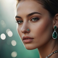 Gold nose ring with emeralds